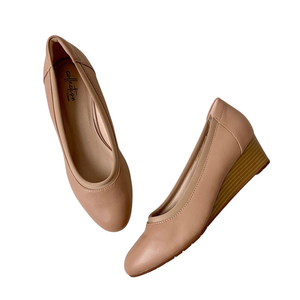 Clarks Nude Pink Wedge Pumps